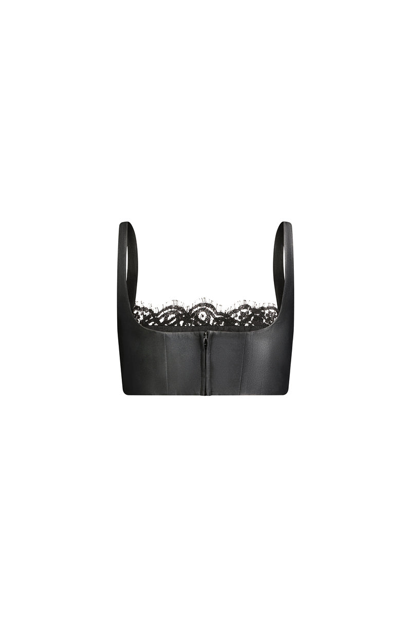 Black Fiorella top by Scarlett Gasque, featuring stylish design and comfortable fit, displayed on a neutral background.