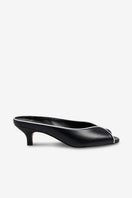 Black AQUILA heels by 10TH FLOOR with sleek stiletto design and pointed toe, stylish footwear for formal or evening wear.