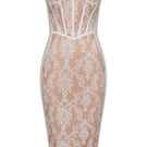 White Elsa lace midi dress by Nana Jacqueline, featuring intricate lace details and a elegant, flowing design.