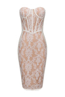 White Elsa lace midi dress by Nana Jacqueline, featuring intricate lace details and a elegant, flowing design.