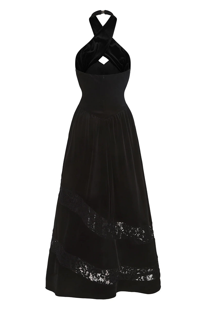 Nana Jacqueline Maxine velvet gown in rich fabric, featuring elegant design and flowing silhouette, perfect for formal occasions.