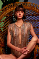 Silver and gold chain vest top by Silvia Gnecchi featuring layered metallic chains and a stylish sleeveless design.