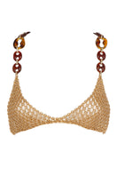 Silvia Gnecchi caramel gold bra top with smooth fabric and adjustable straps, stylish and comfortable women's lingerie.