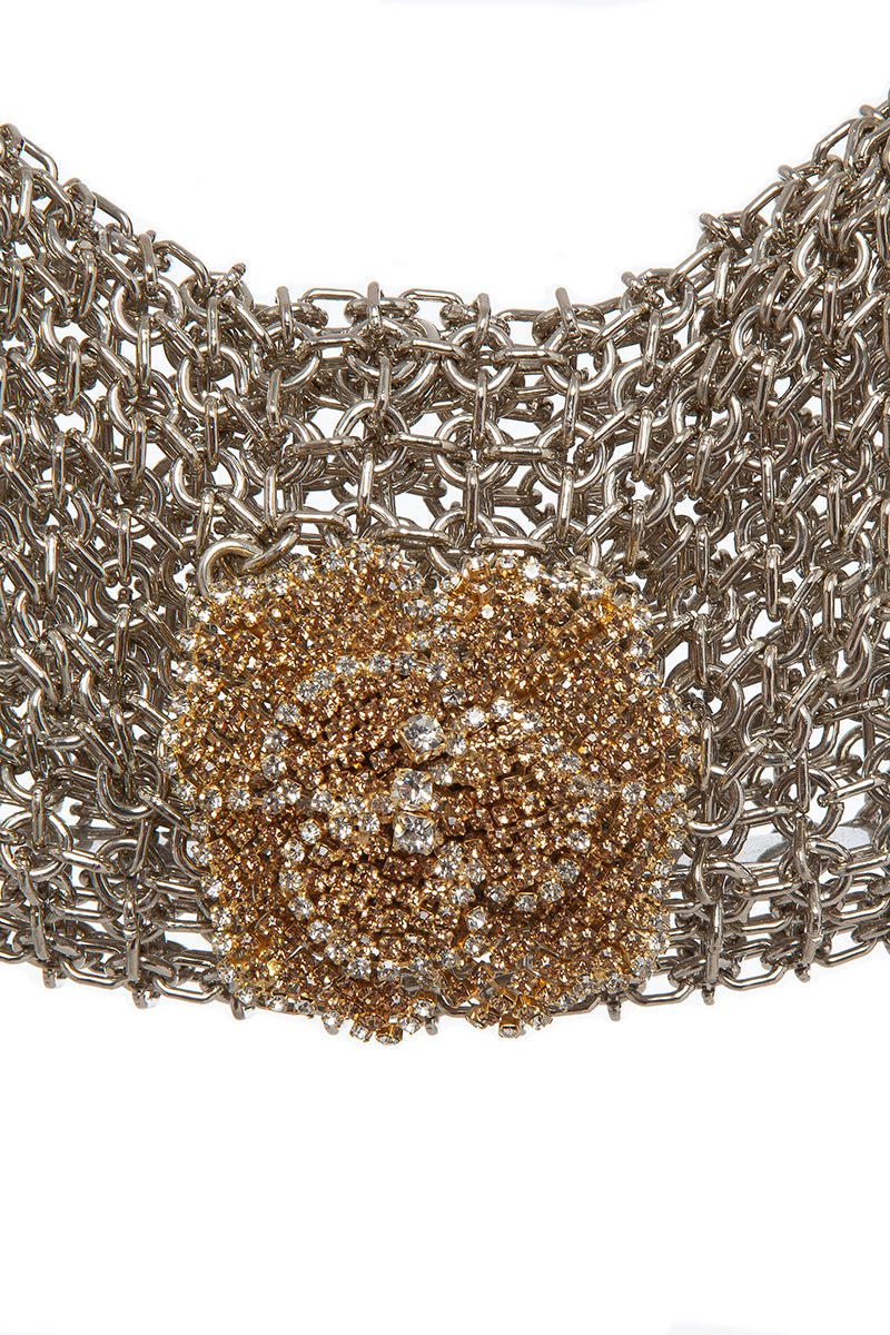Silvia Gnecchi Camelia Chain Bag shoulder bag with gold chain strap and floral design, stylish accessory for everyday use.