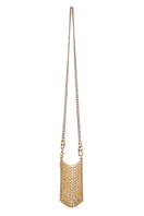 Silvia Gnecchi Portacel chain shoulder bag in black leather with silver hardware and adjustable strap.