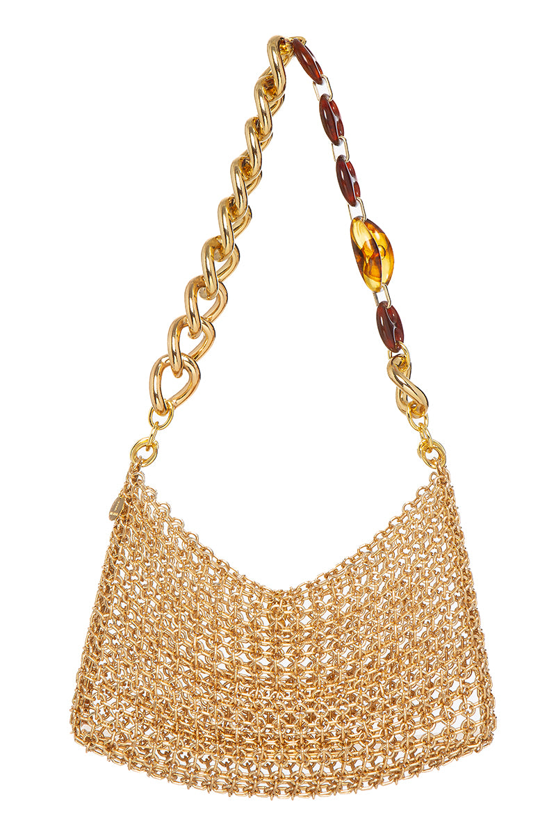 Silvia Gnecchi caramel leather shoulder bag featuring a chain strap and elegant design, perfect for stylish everyday use.