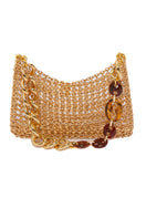 Silvia Gnecchi caramel chain shoulder bag with gold-tone hardware and adjustable strap, stylish accessory for everyday wear.