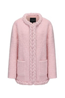 Nana Jacqueline Talia pink coat with tailored fit and stylish collar, shown on a hanger against a neutral background.