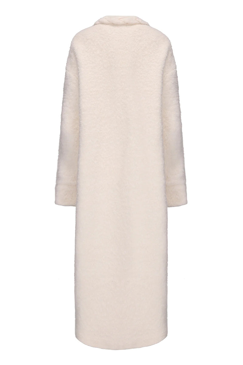 Nana Jacqueline Elsa coat in off-white, stylish winter coat with tailored fit and elegant design, displayed on a hanger.