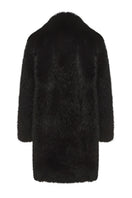 Black Sofia fur coat by Nana Jacqueline, stylish winter coat with plush fur details, displayed on a hanger.