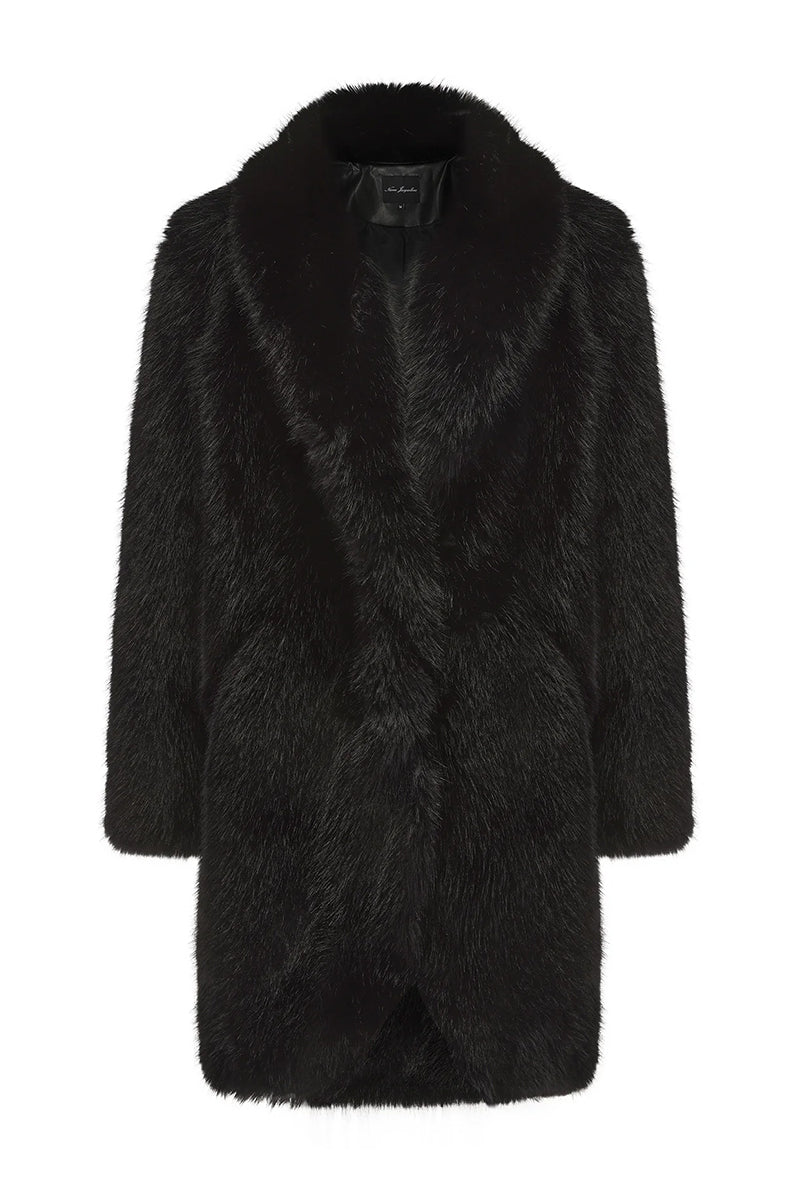 Black Sofia fur coat by Nana Jacqueline, stylish women's winter coat with luxurious fur texture and elegant design.