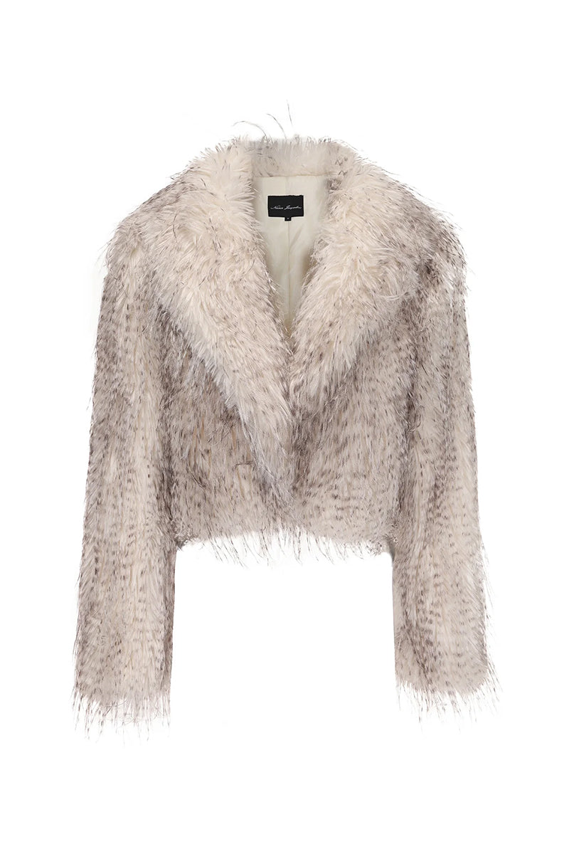 White Mara fur coat by Nana Jacqueline, stylish winter coat with luxurious fur texture and elegant design.