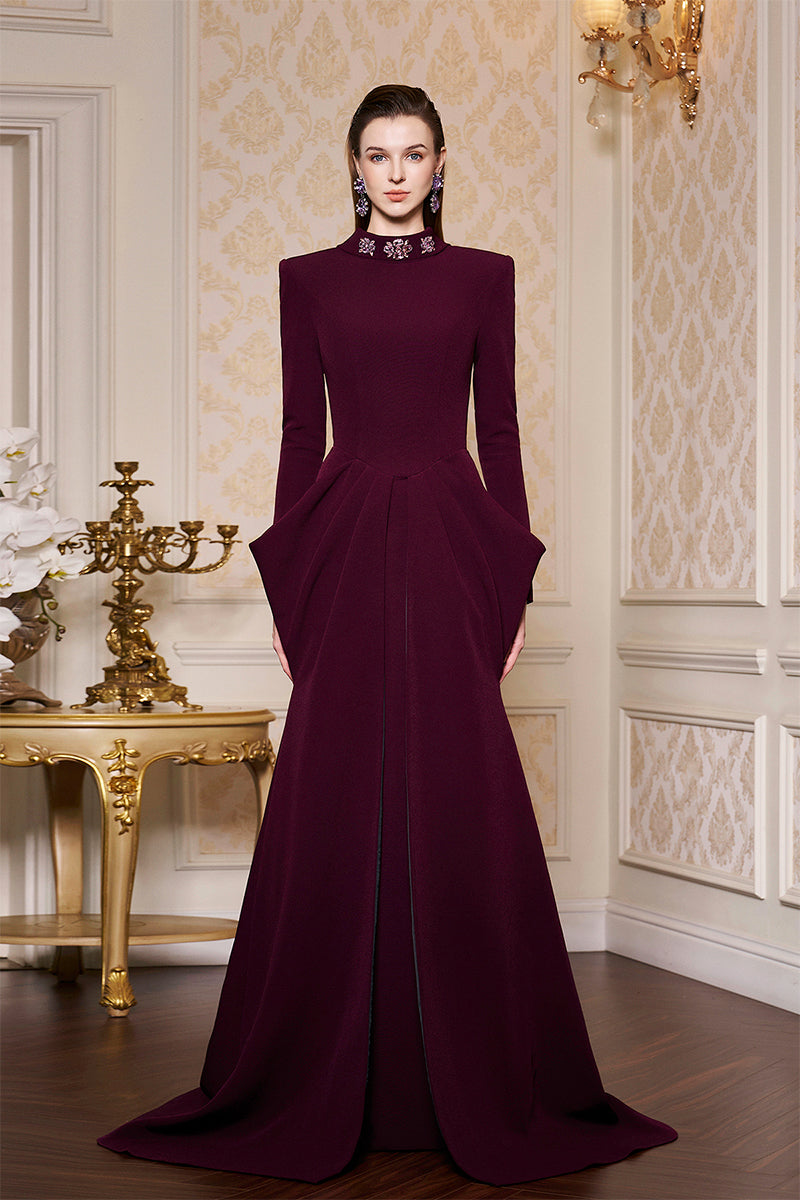 DE-CONSTRUCTED COLLAR WITH DRAPED WAIST GOWN - CULT MIA