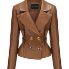 Nana Jacqueline Gina jacket in a stylish design, shown on a hanger with a close-up of the fabric and detailed stitching.