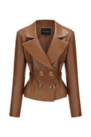 Nana Jacqueline Gina jacket in a stylish design, shown on a hanger with a close-up of the fabric and detailed stitching.