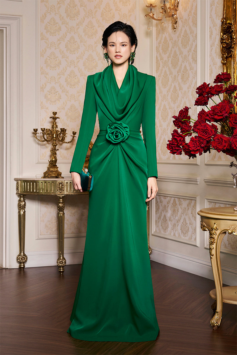 GREEN DRAPED GOWN WITH HOODIE - CULT MIA
