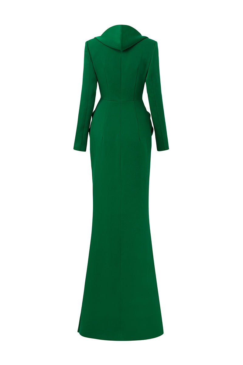 GREEN DRAPED GOWN WITH HOODIE - CULT MIA