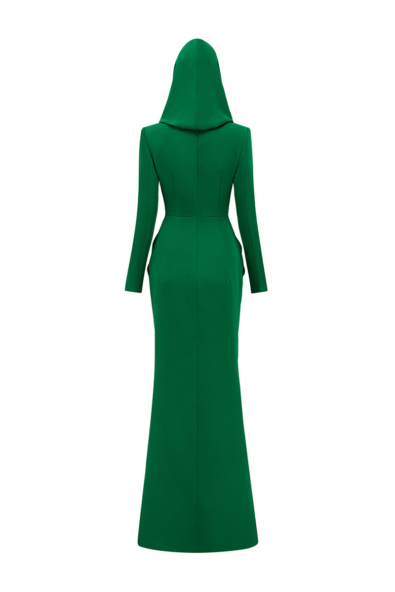 GREEN DRAPED GOWN WITH HOODIE - CULT MIA