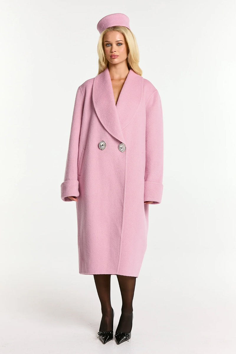 Pink Audrina coat by Nana Jacqueline featuring a stylish, tailored design with a smooth fabric finish.