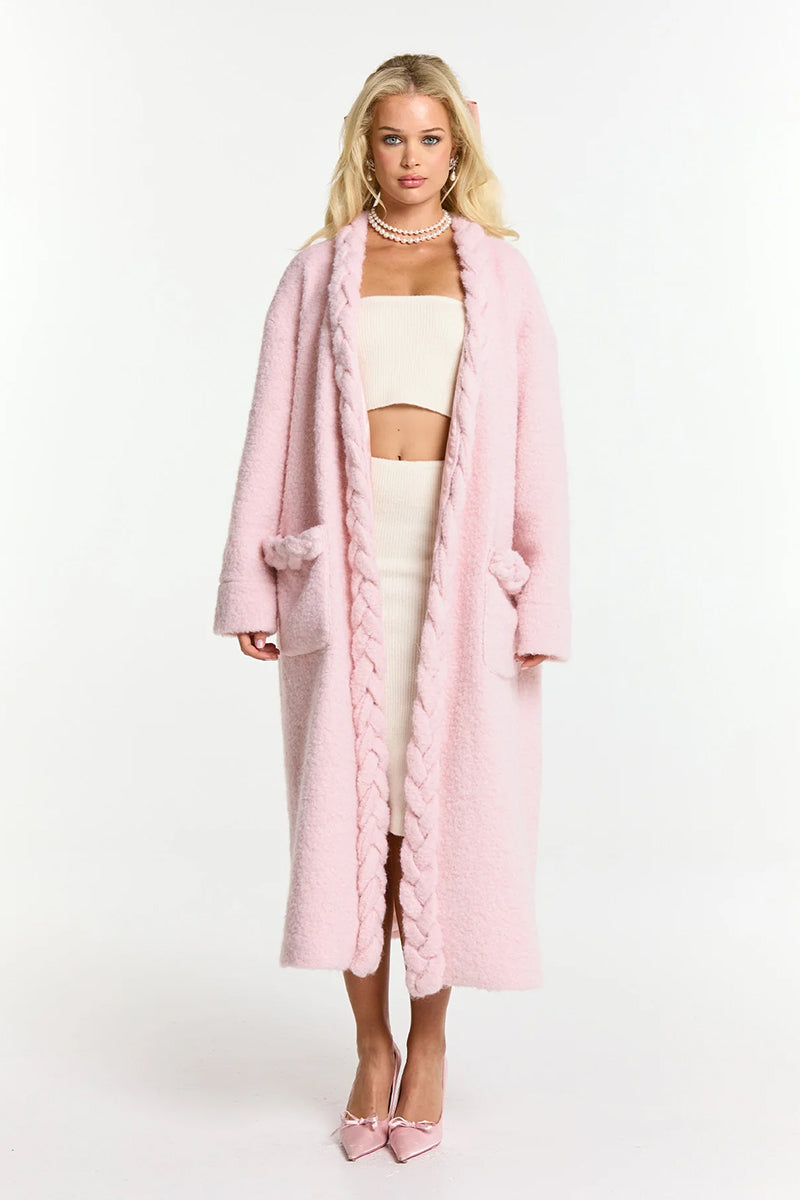 Pink Elsa coat by Nana Jacqueline featuring a stylish, tailored design perfect for cold weather.