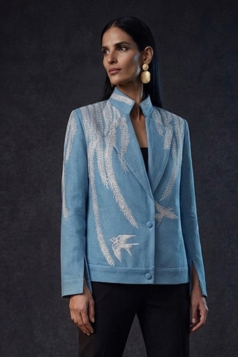 SKYELAR DENIM BLOUSON IN POWDER-BLUE DENIM