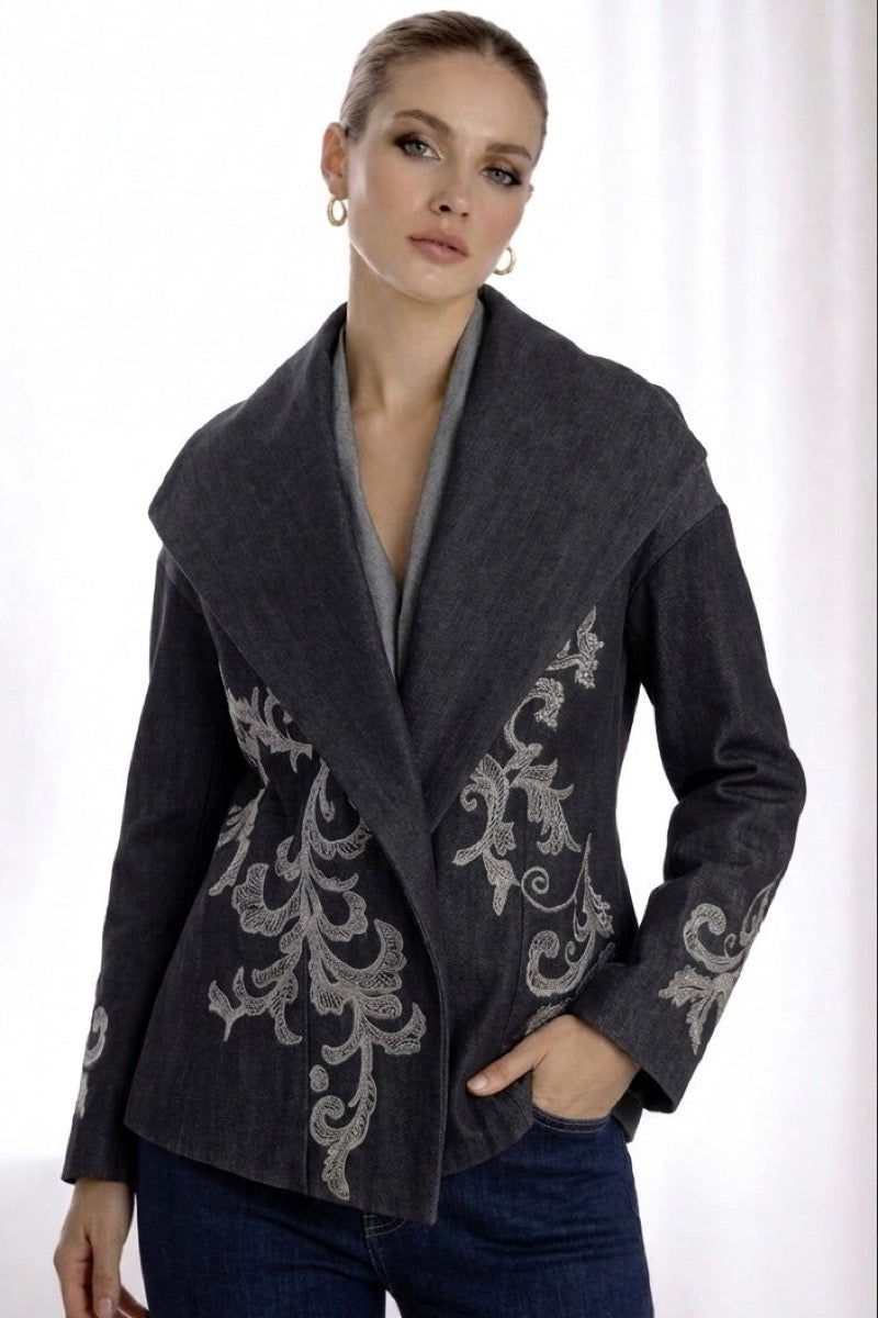 DELPHI DENIM BLAZER IN DEEP INDIGO DENIM