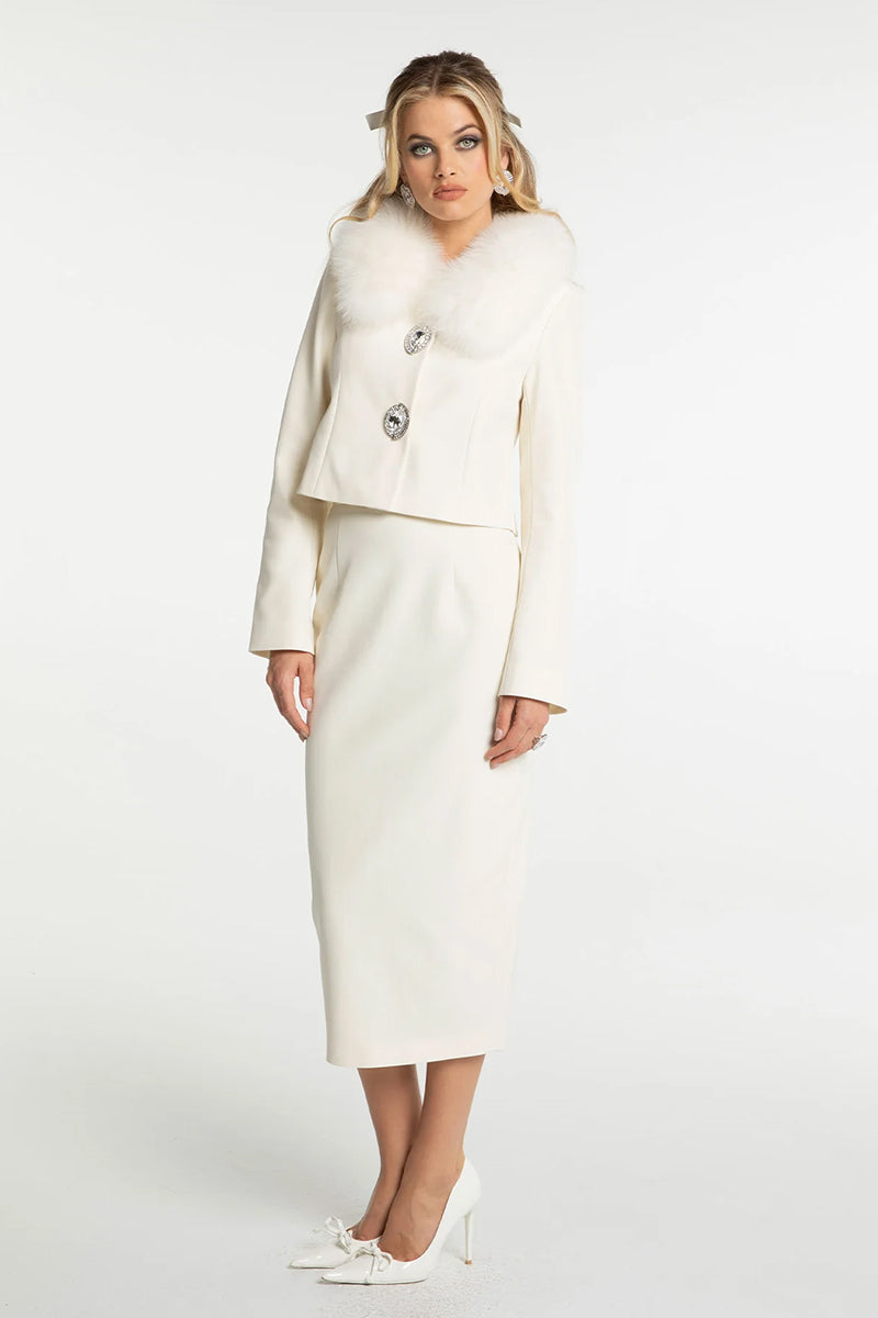 Nana Jacqueline Clara Fur blazer in black, tailored fit with plush fur detailing and structured design, ideal for stylish formal wear.