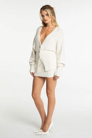 Nana Jacqueline LIZA cardigan in soft knit fabric, featuring a relaxed fit and neutral color, shown on a model.