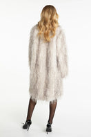 Nana Jacqueline Sofia fur pattern coat featuring a stylish design and cozy fit, displayed on a hanger against a neutral background.