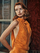 niLuu Sienna Sasha top, stylish women's blouse with ruffled details and long sleeves, shown in a flattering fit.