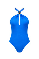 Maliluha Voyage One-Piece Swimsuit in blue, featuring a stylish design and comfortable fit, shown on a model against a neutral background.