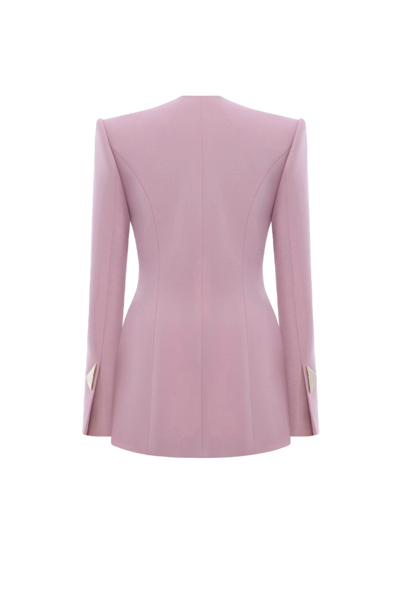 Pink Wiesbaden jacket by Lekieu, showcasing a stylish, fitted design with zipper closure and collar detail.