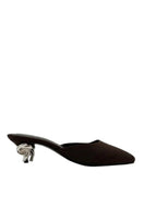 YASSMIN SALEH Orbit heels in brown leather with ankle straps and stiletto heels, stylish women's footwear for elegant occasions.