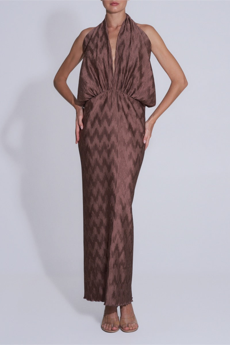 RIVIERA SLEEVELESS GOWN IN CHOCOLATE - CULT MIA