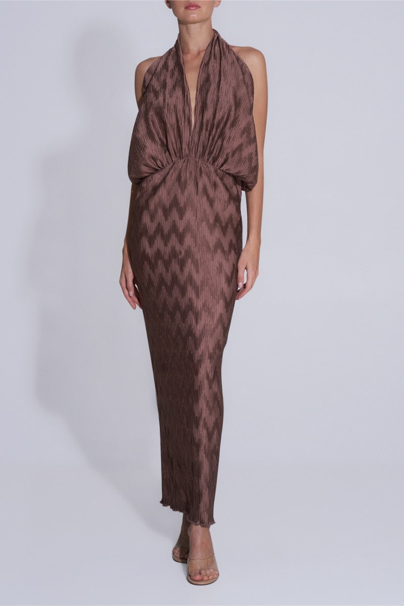 RIVIERA SLEEVELESS GOWN IN CHOCOLATE - CULT MIA