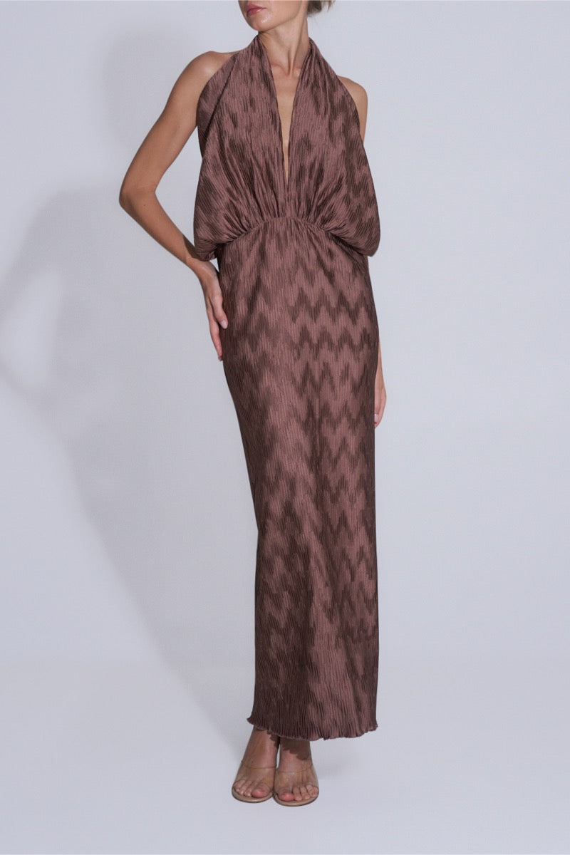 RIVIERA SLEEVELESS GOWN IN CHOCOLATE - CULT MIA