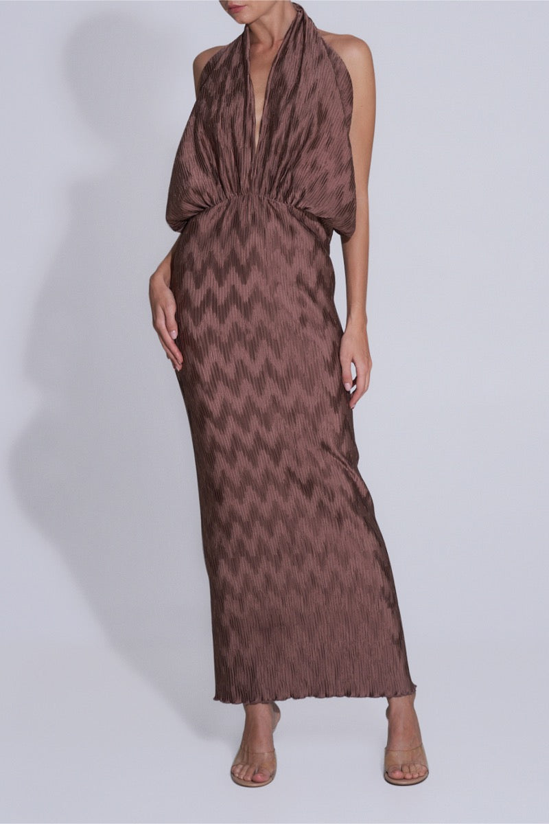 RIVIERA SLEEVELESS GOWN IN CHOCOLATE - CULT MIA