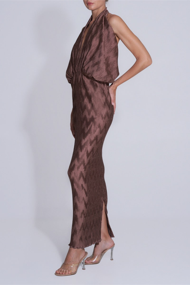 RIVIERA SLEEVELESS GOWN IN CHOCOLATE - CULT MIA
