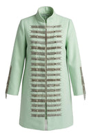 Nadya Shah Azurra Mint Coat in mint green with tailored fit, front pockets, and stylish lapel collar, perfect for cool weather.