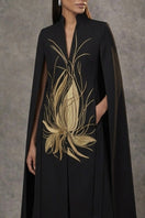 Nadya Shah Cape Solaris in Noir, stylish black jacket with flowing fabric and elegant design, perfect for versatile wear.