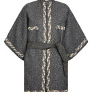 Nadya Shah Anya belted gray boucle jacket with a tailored fit, featuring a waist belt and textured fabric.