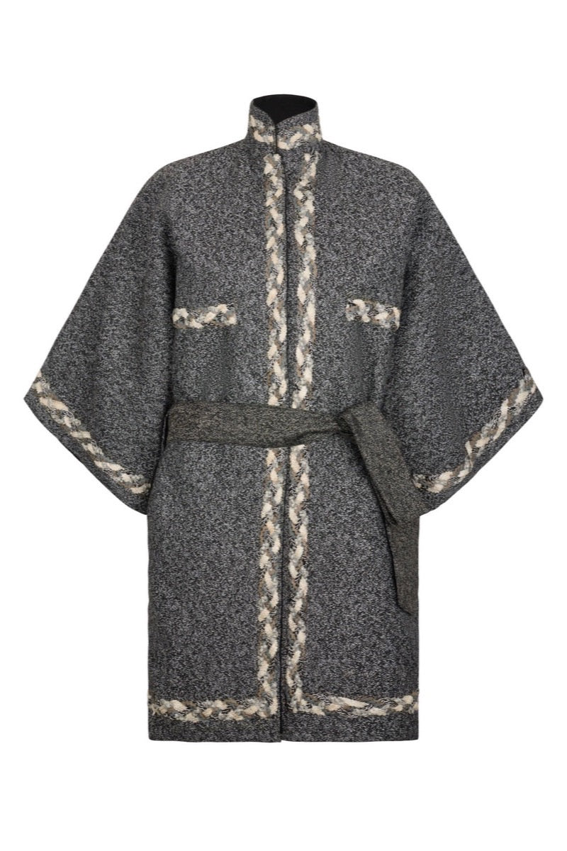 ANYA BELTED JACKET IN GRAY BOUCLE