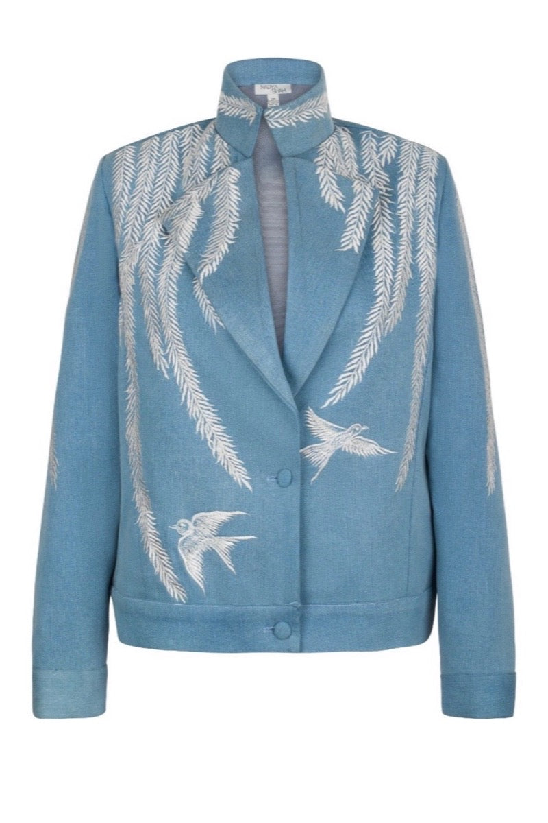 SKYELAR DENIM BLOUSON IN POWDER-BLUE DENIM