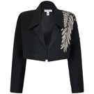 Nadya Shah Ash Fern Bolero jacket in midnight black, stylish and lightweight with open front and 3/4 sleeves.