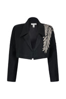 Nadya Shah Ash Fern Bolero jacket in midnight black, stylish and lightweight with open front and 3/4 sleeves.