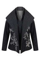 Nadya Shah Delphi denim blazer in deep indigo denim, stylish jacket with classic fit and button closure, shown on a mannequin.