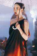 Beaded one-shoulder maxi gown by Valenciani, elegant evening dress with intricate bead detailing and flowing silhouette.