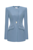 LEKIEU Berlin blue jacket featuring a sleek design, front zipper, and stylish collar on a neutral background.