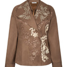 Nadya Shah brown wrap collar jacket with tailored fit, featuring a stylish collar and sleek design, perfect for a sophisticated look.