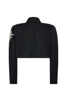 Nadya Shah Ash Fern Bolero jacket in midnight black, lightweight with open front and long sleeves, stylish for layered outfits.